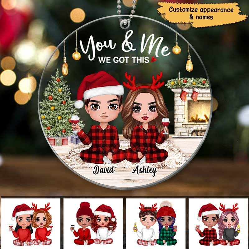 Doll Couple Wearing Pajamas In House Personalized Acrylic Ornament - Image 3