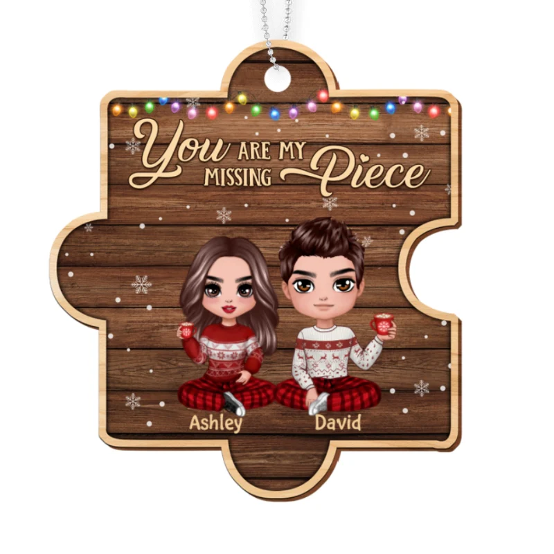 Doll Couple You Are My Missing Piece Puzzle Personalized Wooden Ornament