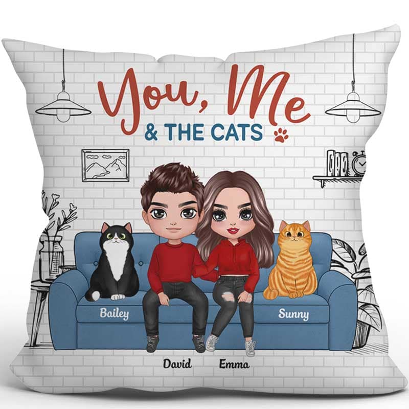 Doll Couple You Me And The Cats In House Personalized Pillow (Insert Included)