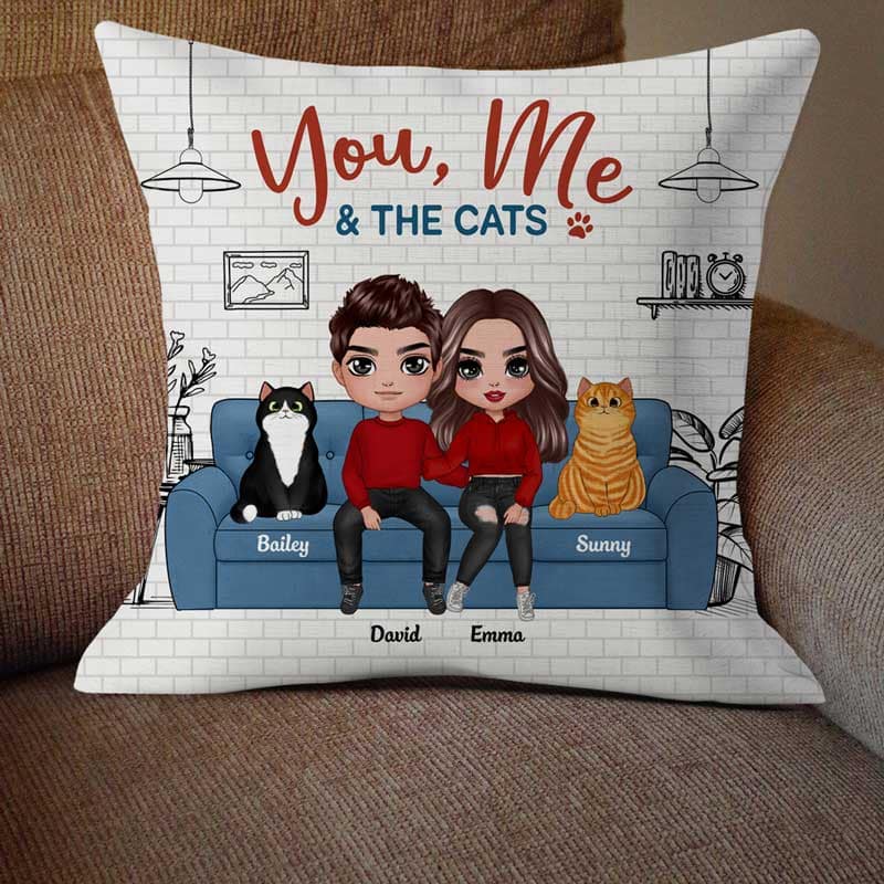 Doll Couple You Me And The Cats In House Personalized Pillow (Insert Included) - Image 2