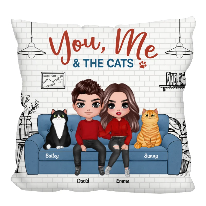 Doll Couple You Me And The Cats In House Personalized Pillow (Insert Included) - Image 3