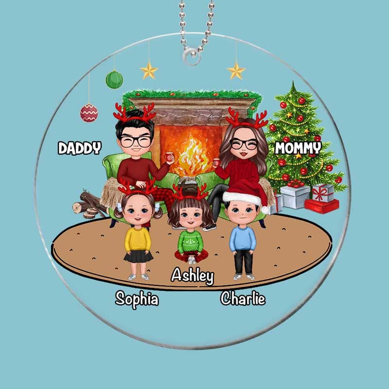 Doll Couples And Kids Personalized Christmas Acrylic Ornament - Image 2