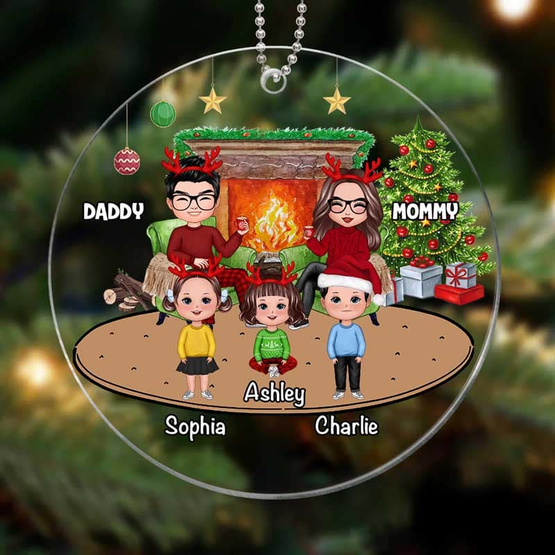 Doll Couples And Kids Personalized Christmas Acrylic Ornament - Image 3