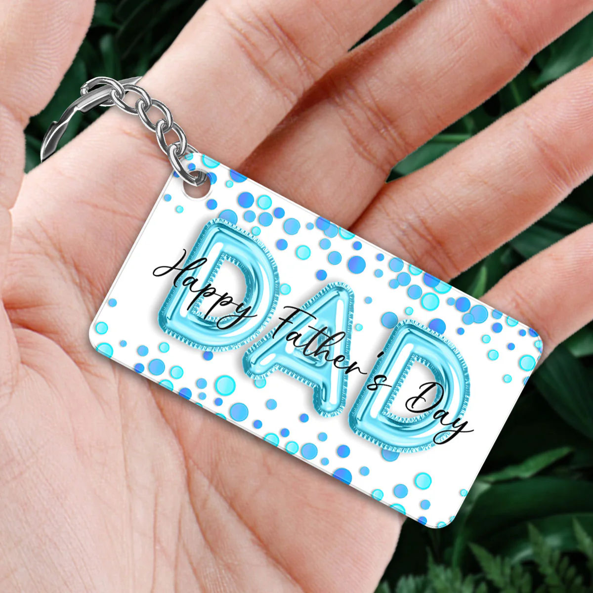 Doll Dad And Kids Blue Balloon Personalized Acrylic Keychain - Image 3