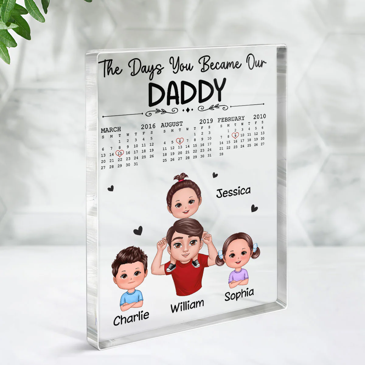 Doll Dad And Kids Piggyback The Days You Became Our Dad Personalized Vertical Rectangle Acrylic Block Plaque - Image 3