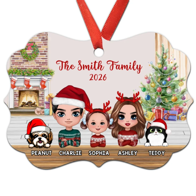 Doll Dad Mom Kids Dogs Cats Family In House Personalized Christmas Ornament - Image 3