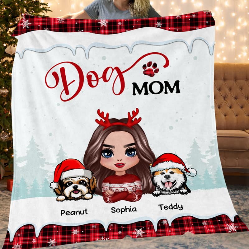 Doll Dog Mom Christmas Personalized Fleece Blanket - Image 2