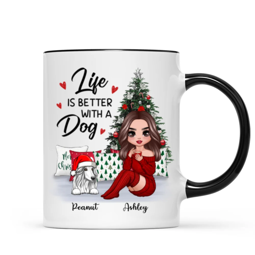 Doll Dog Mom Sitting Beside Christmas Tree Personalized Mug - Image 2