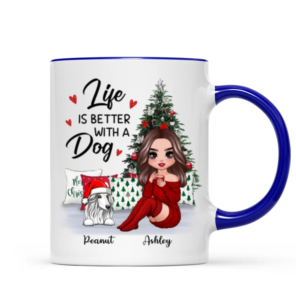 Doll Dog Mom Sitting Beside Christmas Tree Personalized Mug - Image 3