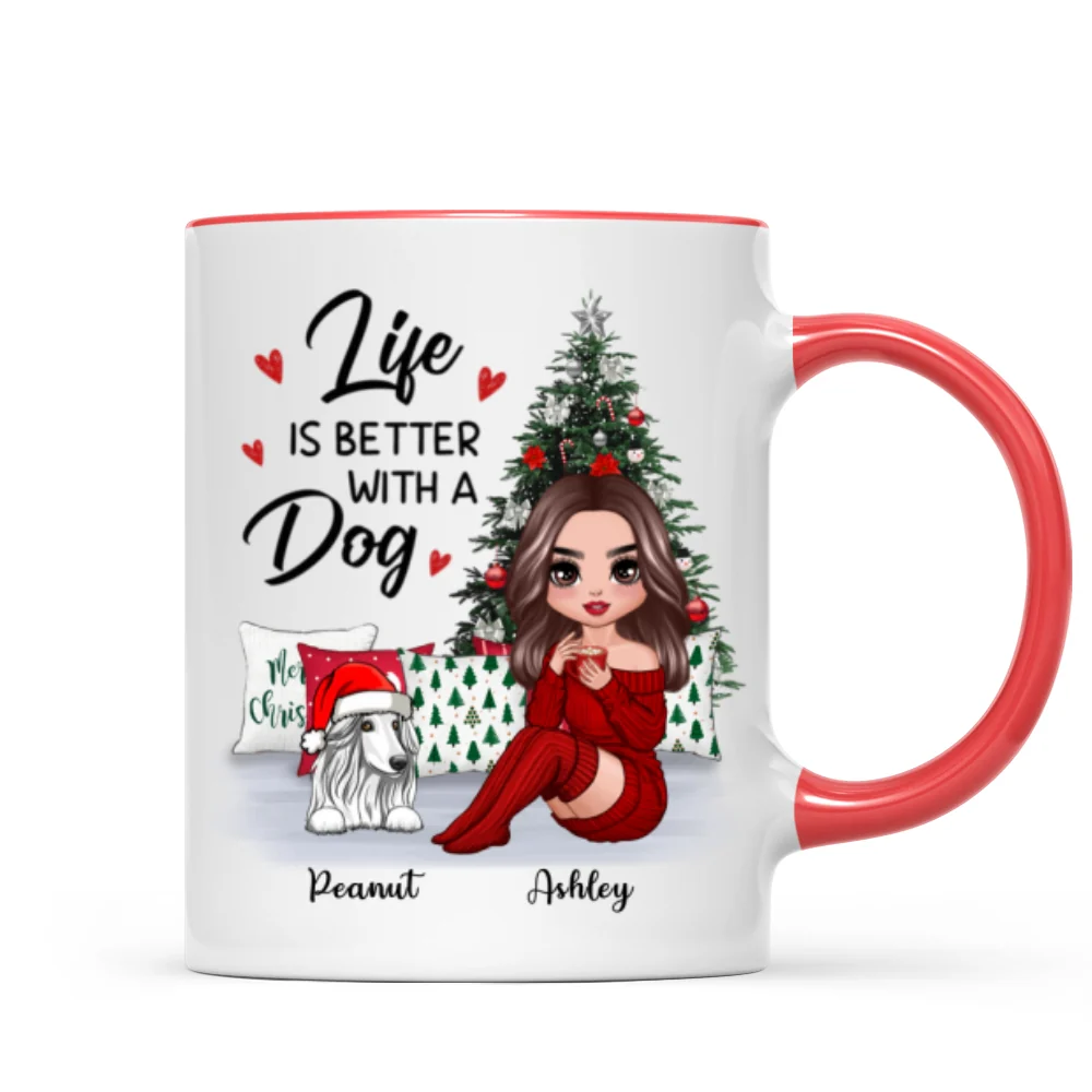 Doll Dog Mom Sitting Beside Christmas Tree Personalized Mug - Image 4