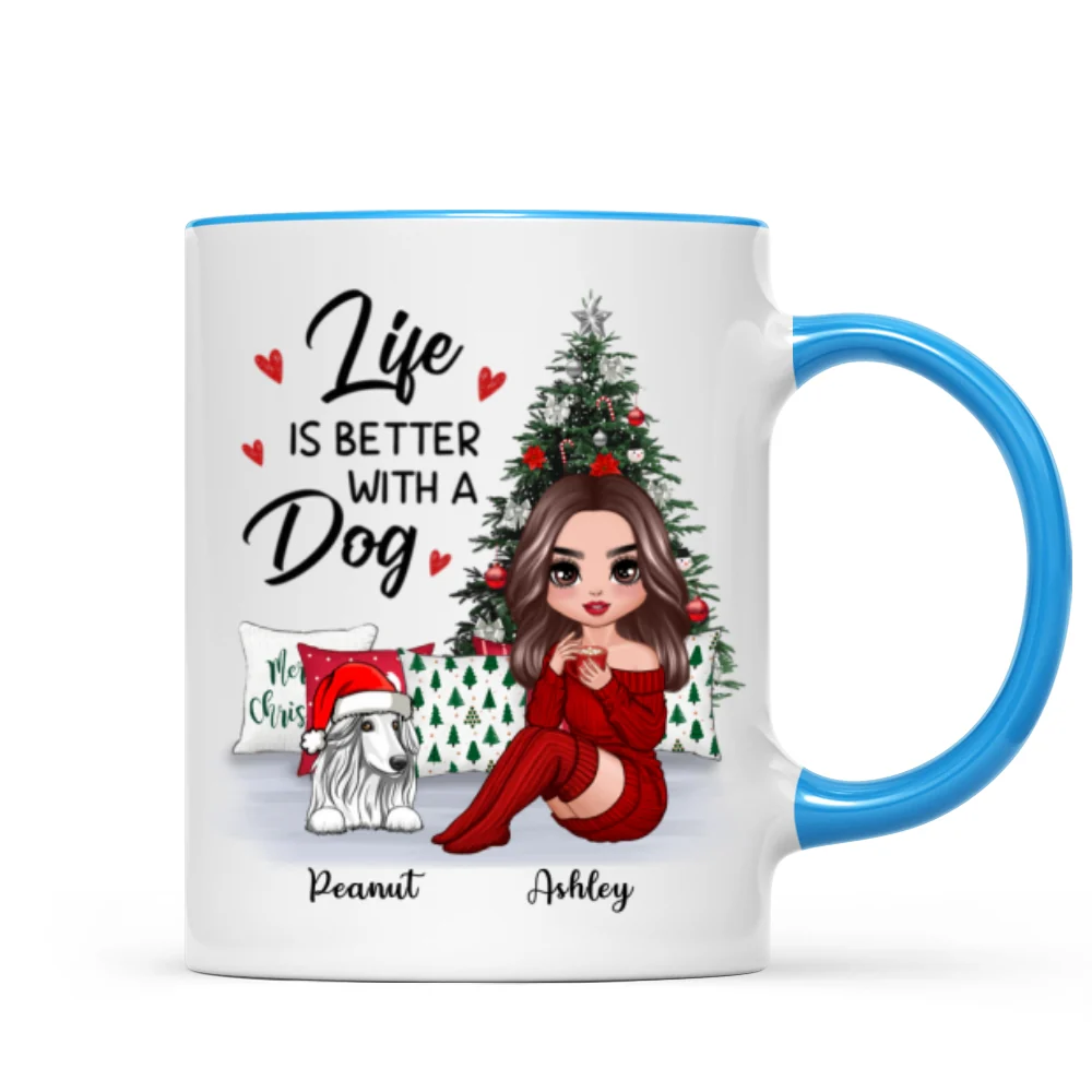 Doll Dog Mom Sitting Beside Christmas Tree Personalized Mug - Image 5