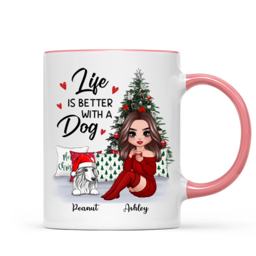 Doll Dog Mom Sitting Beside Christmas Tree Personalized Mug - Image 6