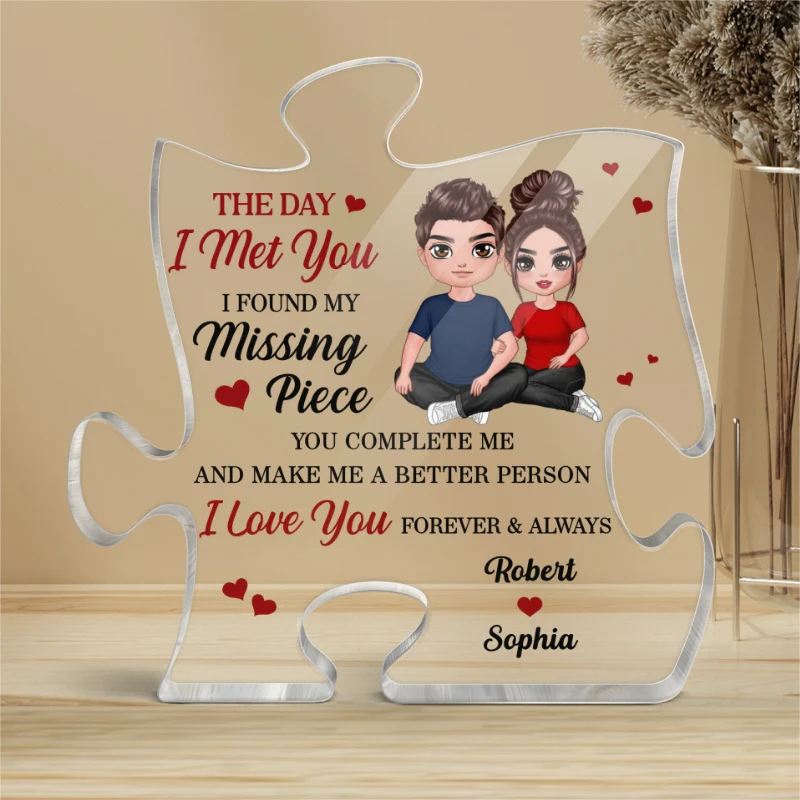Doll Embracing Couple Sitting Found My Missing Piece Personalized Acrylic Puzzle Plaque - Image 4