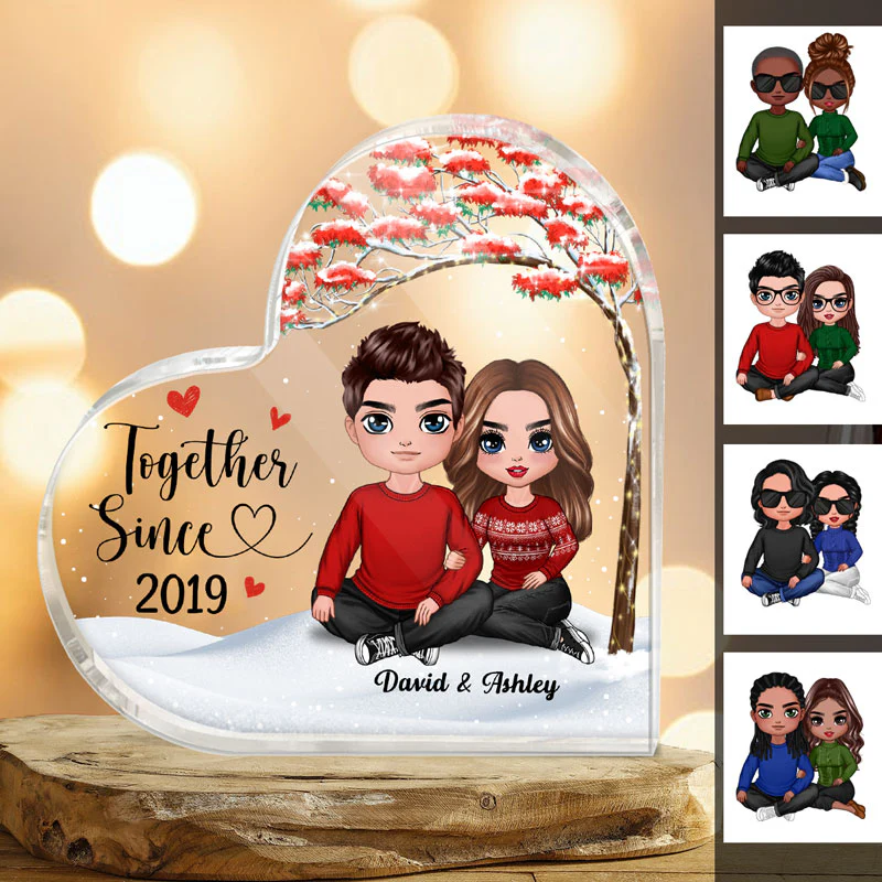 Doll Embracing Couple Under Red Tree Gift For Him For Her Personalized Heart Plaque - Image 2