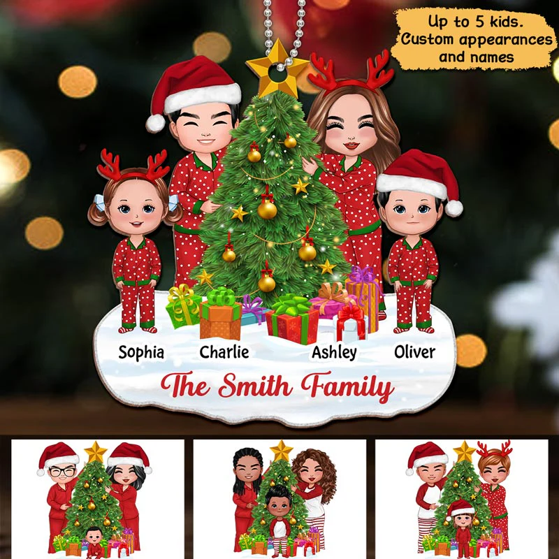 Doll Family Decorating Christmas Tree Personalized Wooden Ornament - Image 2