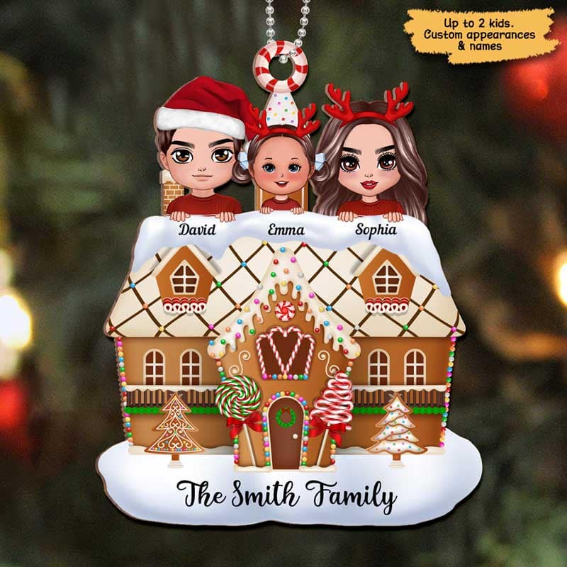 Doll Family Ginger Bread House Personalized Wooden Ornament
