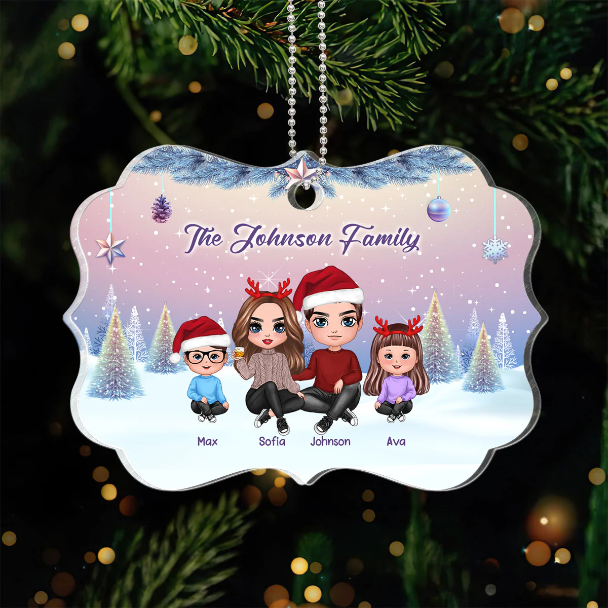 Doll Family Gradient Background Christmas Personalized Acrylic Ornament