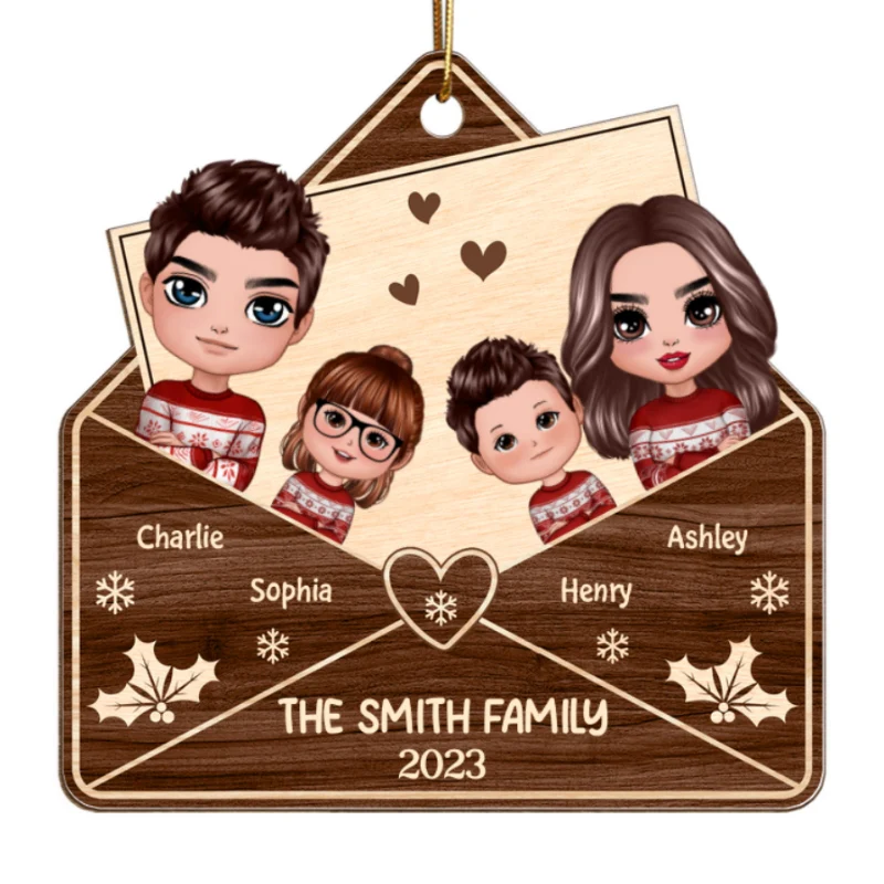 Doll Family In Envelope Christmas Gift Personalized Wooden Ornament - Image 5