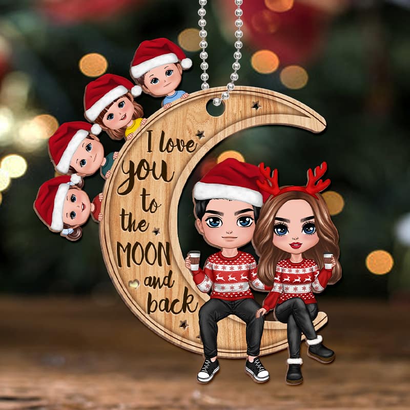 Doll Family On Moon Personalized Wooden Ornament - Image 2