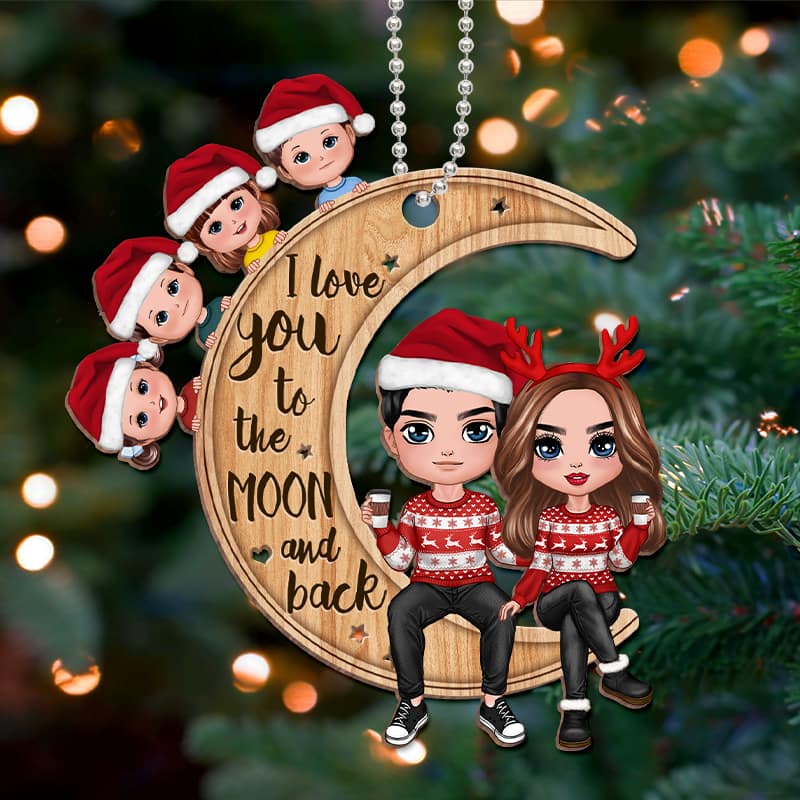 Doll Family On Moon Personalized Wooden Ornament - Image 3