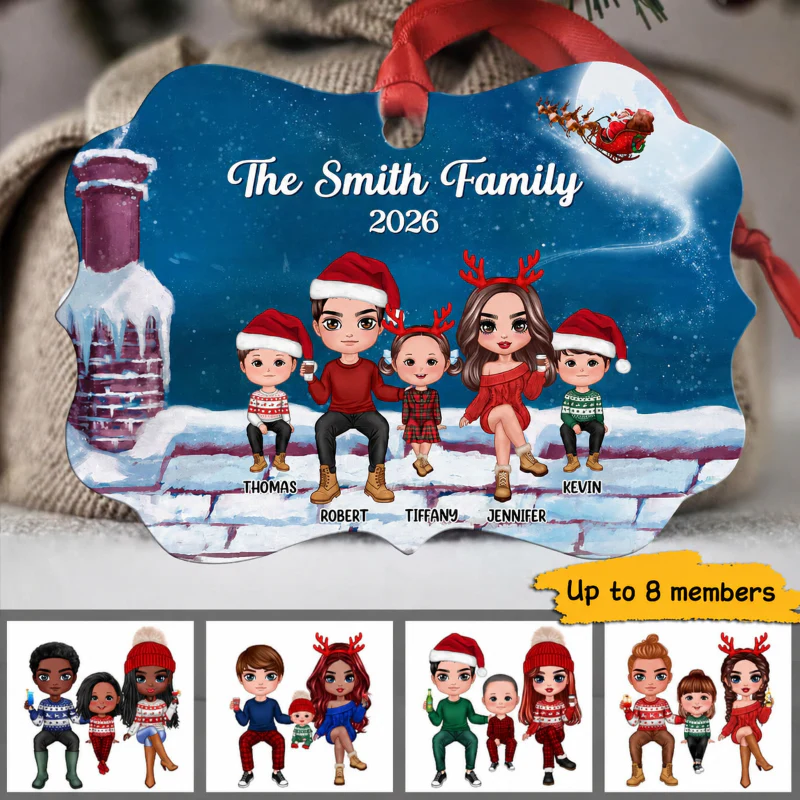 Doll Family Sitting On Rooftop Personalized Christmas Ornament - Image 2