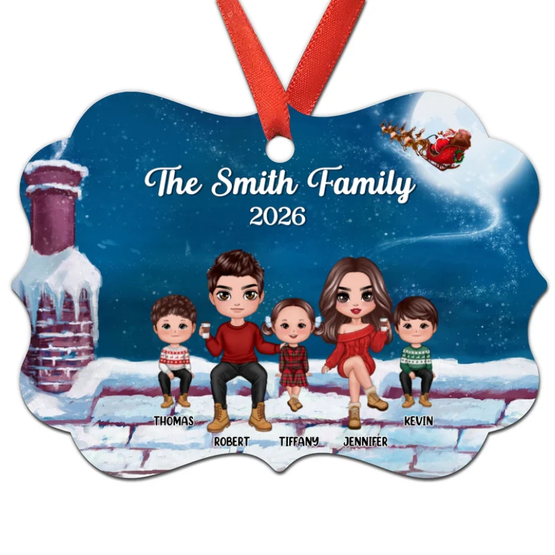 Doll Family Sitting On Rooftop Personalized Christmas Ornament - Image 3