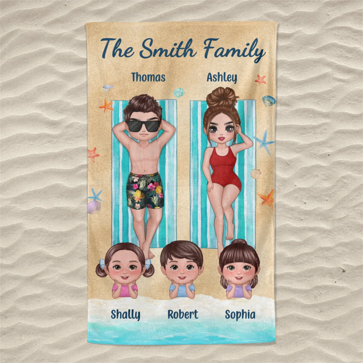 Doll Family Summer Beach Personalized Beach Towel - Image 3