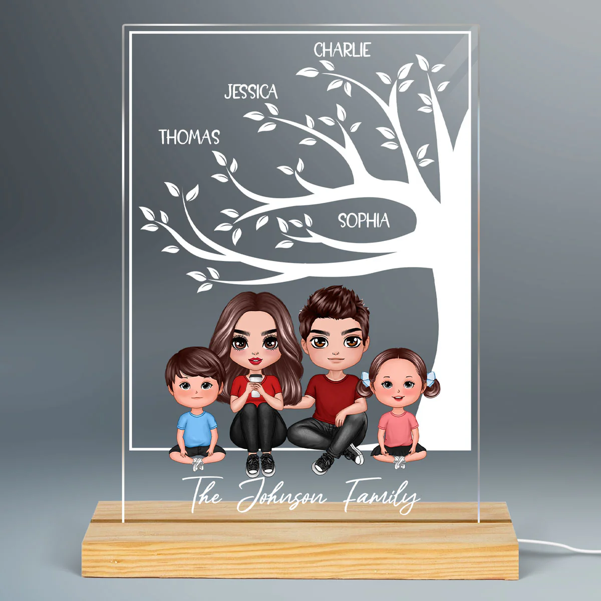 Doll Family Under Tree Personalized Plaque LED Night Light - Image 2