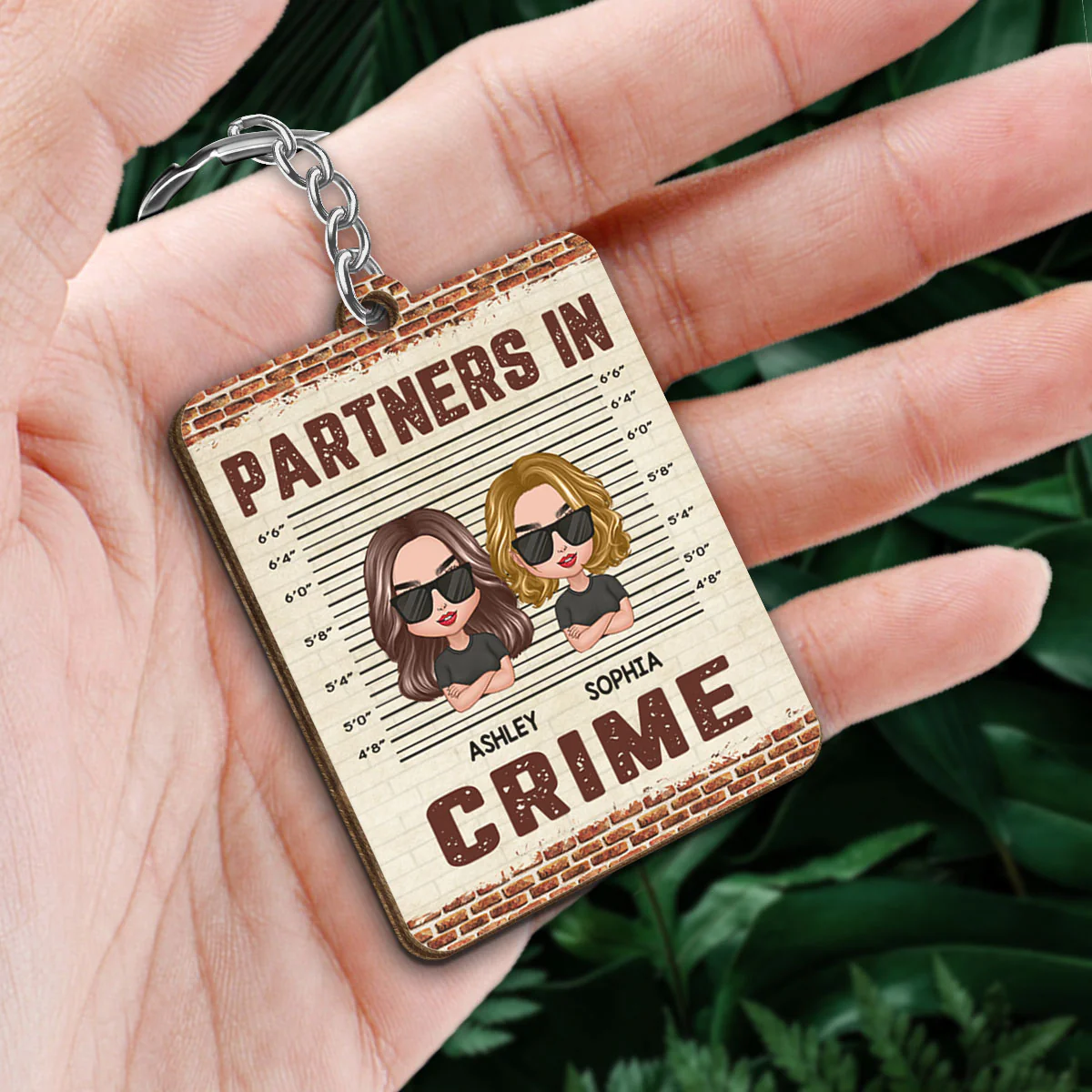 Doll Friends Besties Sisters Brothers Siblings Partners In Crime Personalized Wooden Keychain - Image 2