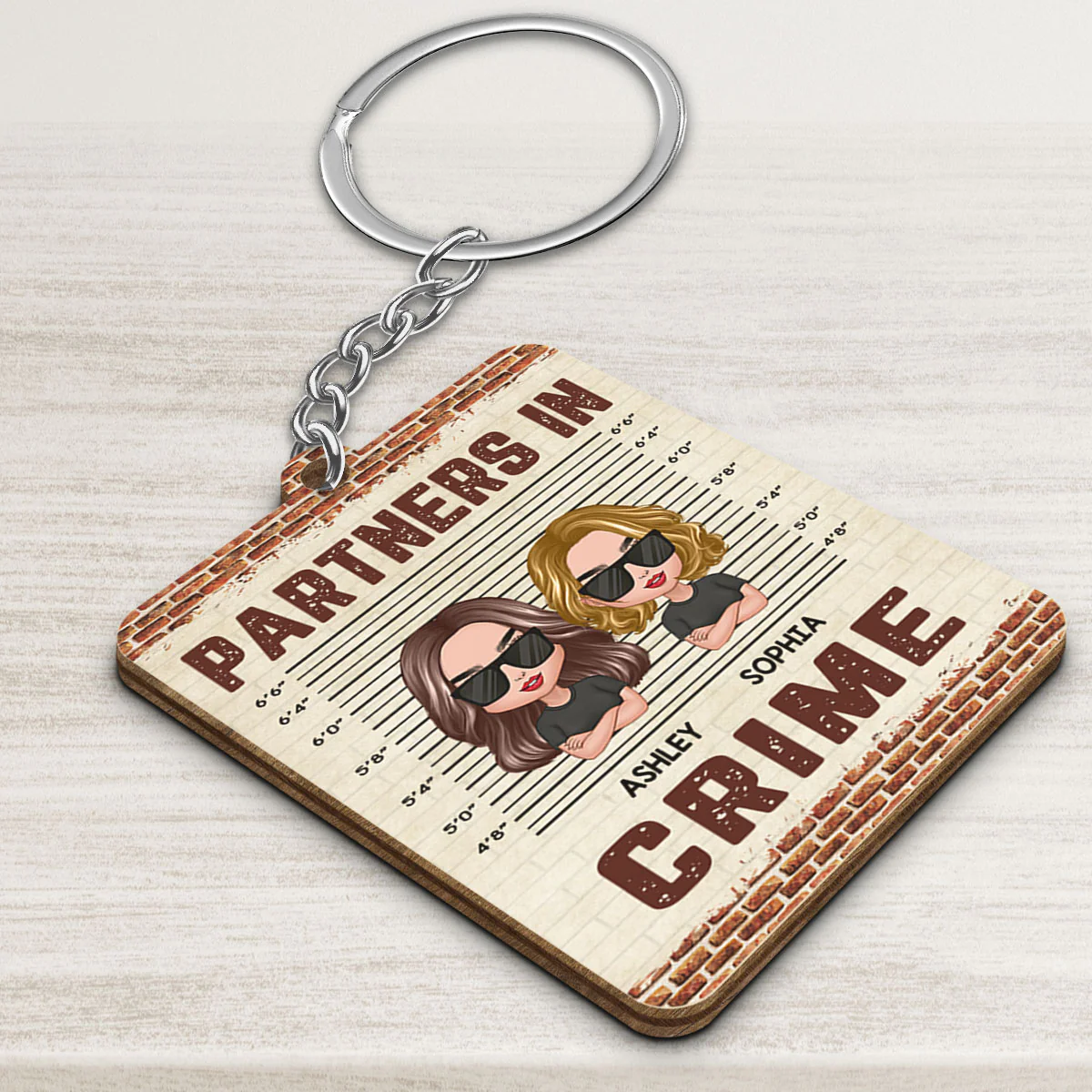 Doll Friends Besties Sisters Brothers Siblings Partners In Crime Personalized Wooden Keychain - Image 3