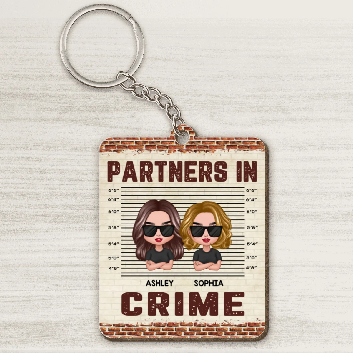 Doll Friends Besties Sisters Brothers Siblings Partners In Crime Personalized Wooden Keychain - Image 4