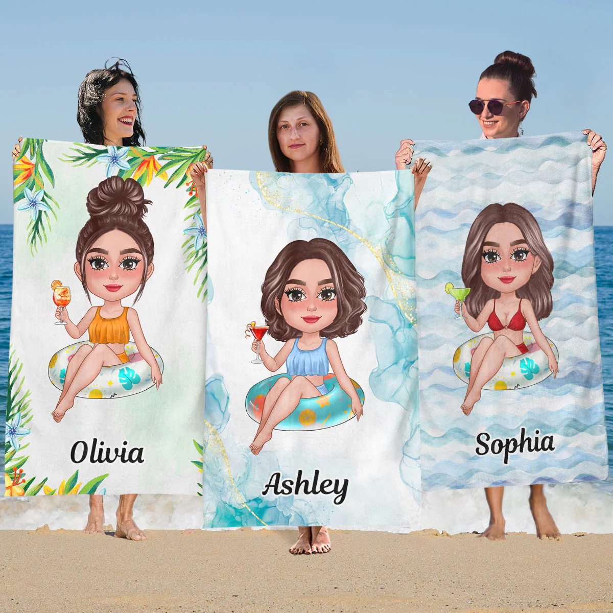 Doll Girl On Float Summer Gift For Besties Gift For Her Personalized Beach Towel - Image 2