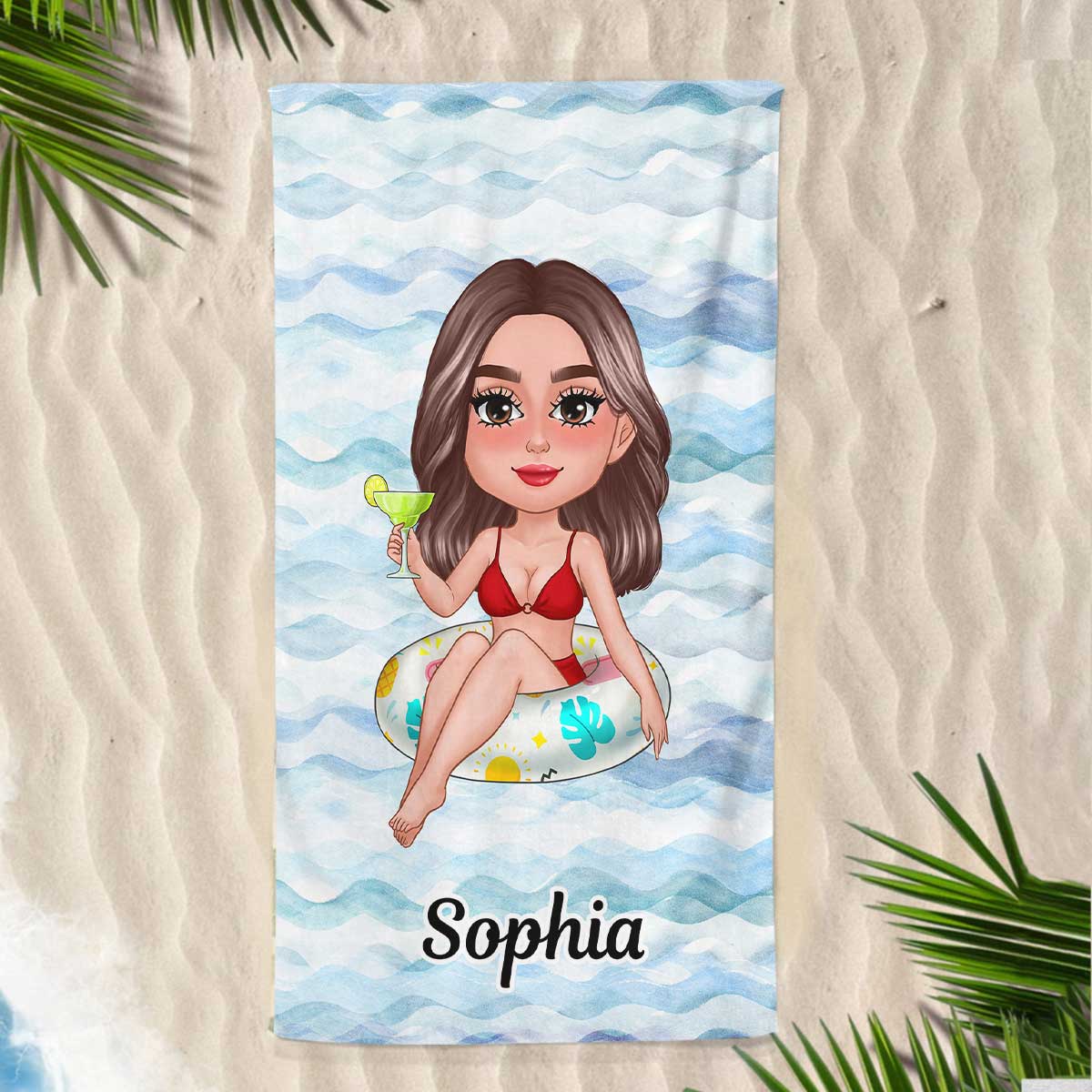 Doll Girl On Float Summer Gift For Besties Gift For Her Personalized Beach Towel - Image 3