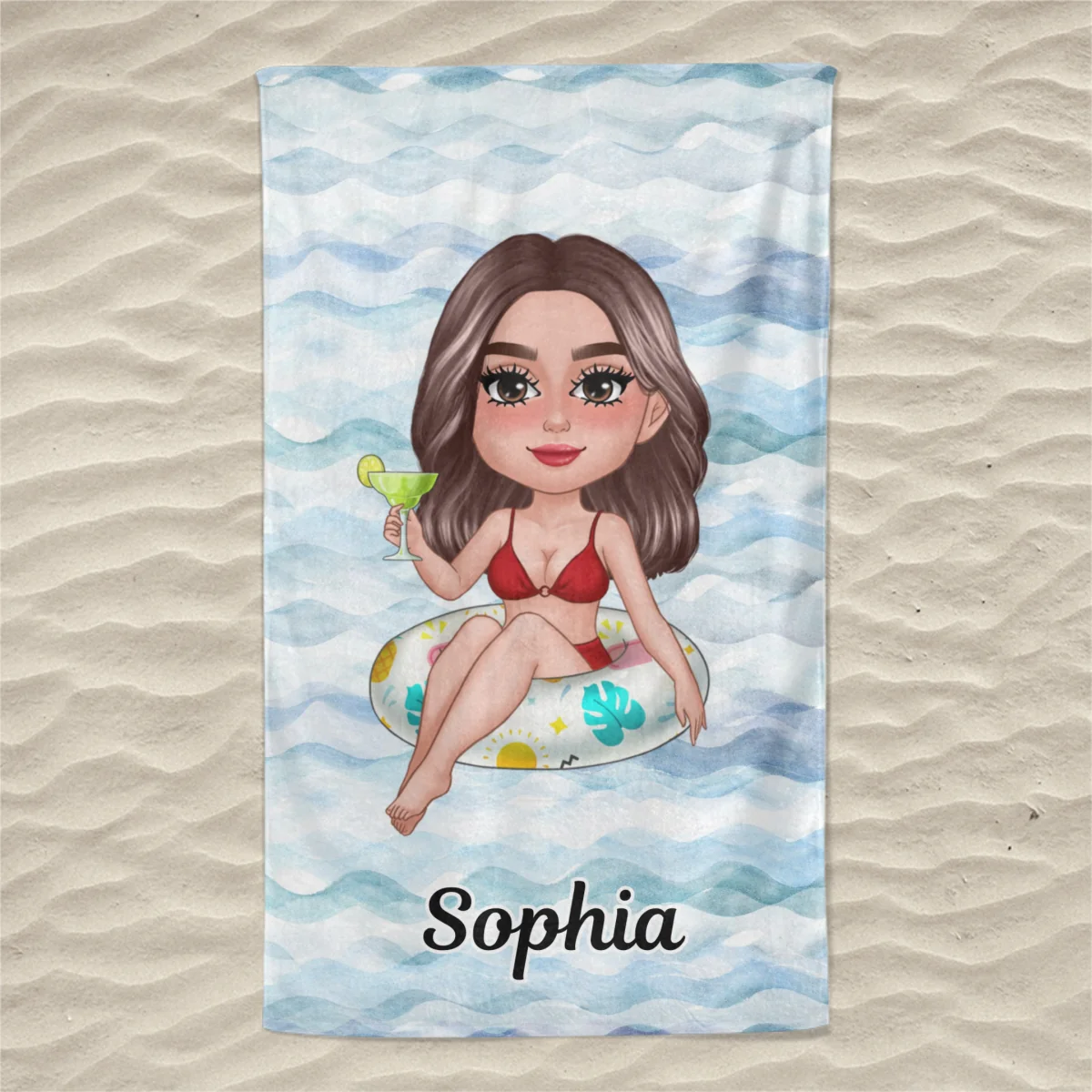 Doll Girl On Float Summer Gift For Besties Gift For Her Personalized Beach Towel - Image 4