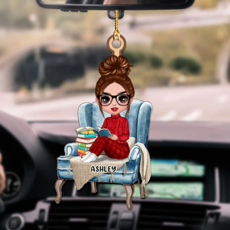 Doll Girl Reading Book Gift For Book Lover Personalized Wooden Ornament - Image 3