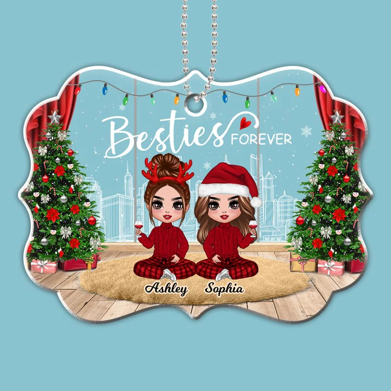 Doll Girls Besties Sisters Christmas Window Personalized Acrylic Ornament - Image 2