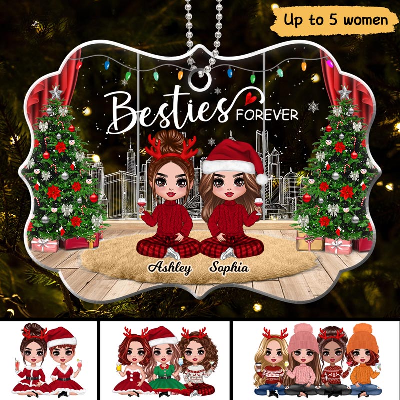 Doll Girls Besties Sisters Christmas Window Personalized Acrylic Ornament - Image 3