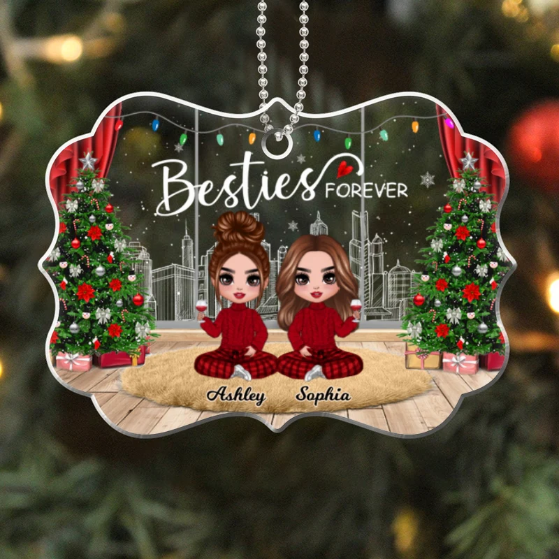Doll Girls Besties Sisters Christmas Window Personalized Acrylic Ornament - Image 4