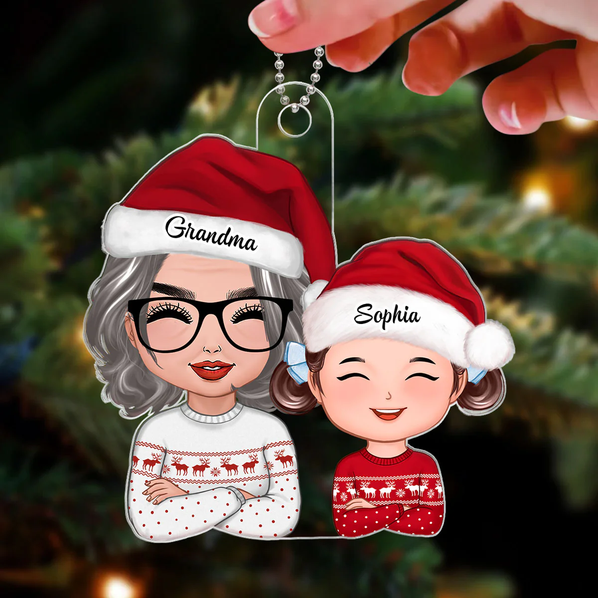 Doll Grandma And Granddaughter Grandson Crossed Arms Christmas Gift Personalized Acrylic Ornament - Image 3