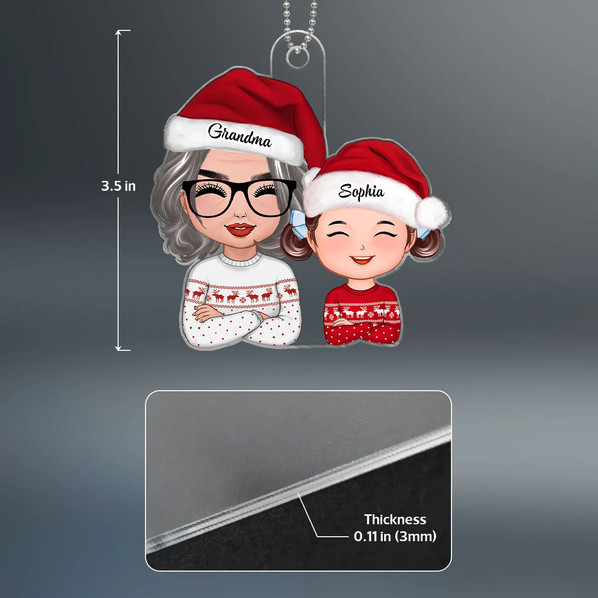 Doll Grandma And Granddaughter Grandson Crossed Arms Christmas Gift Personalized Acrylic Ornament - Image 4