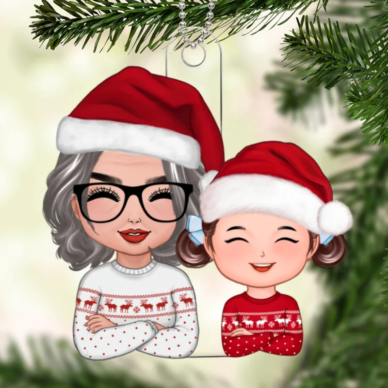 Doll Grandma And Granddaughter Grandson Crossed Arms Christmas Gift Personalized Acrylic Ornament - Image 5