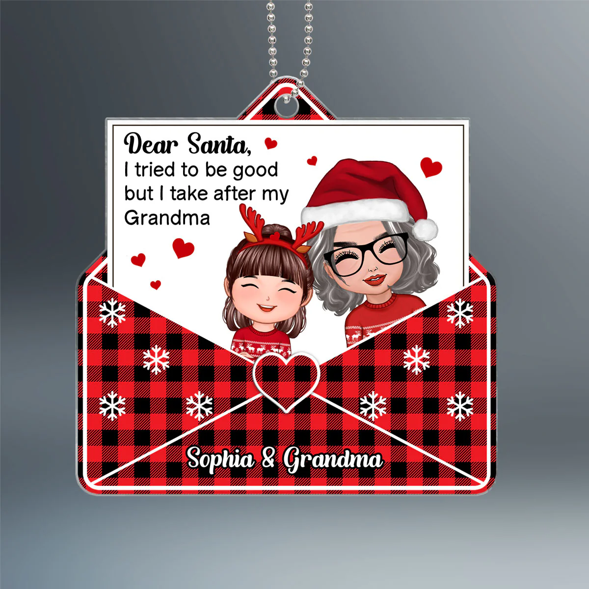 Doll Grandma Grandkid Crossed Arms Dear Santa I Tried To Be Good Personalized Acrylic Ornament - Image 2