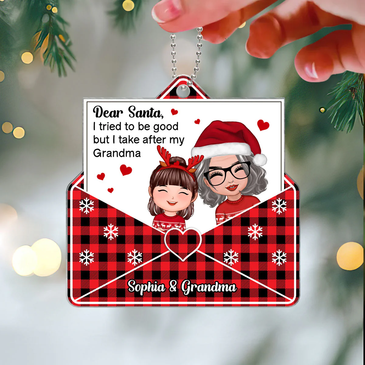 Doll Grandma Grandkid Crossed Arms Dear Santa I Tried To Be Good Personalized Acrylic Ornament - Image 3