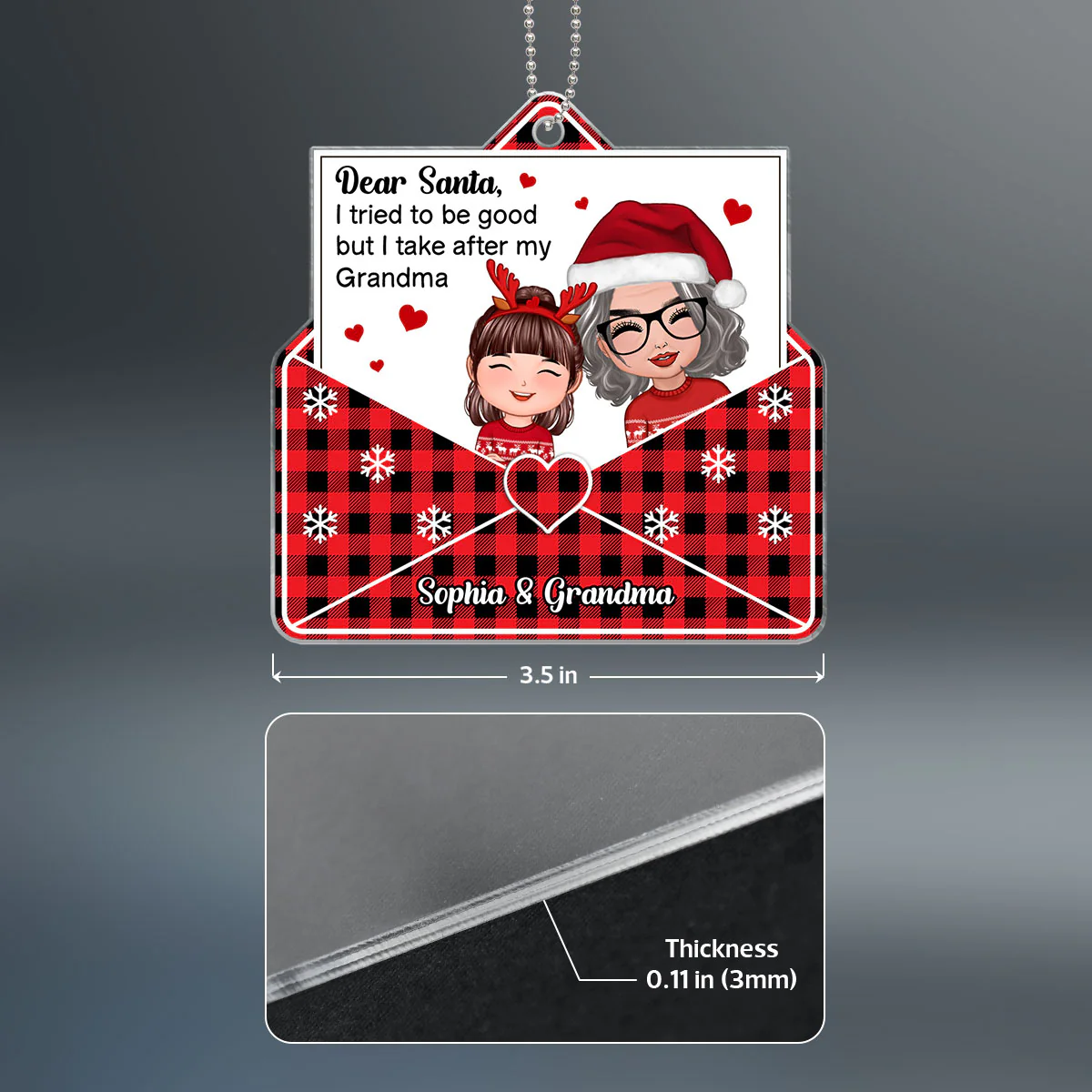 Doll Grandma Grandkid Crossed Arms Dear Santa I Tried To Be Good Personalized Acrylic Ornament - Image 4