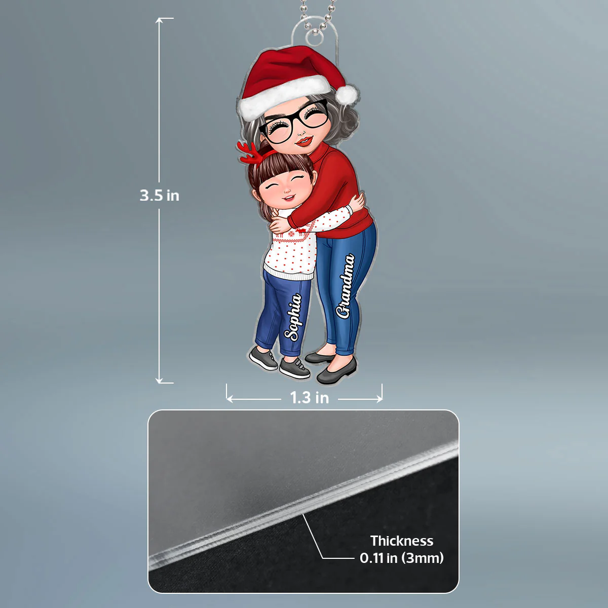 Doll Grandma & Grandkid Hugging Christmas Gift For Granddaughter Grandson Grandchildren Personalized Acrylic Ornament - Image 4