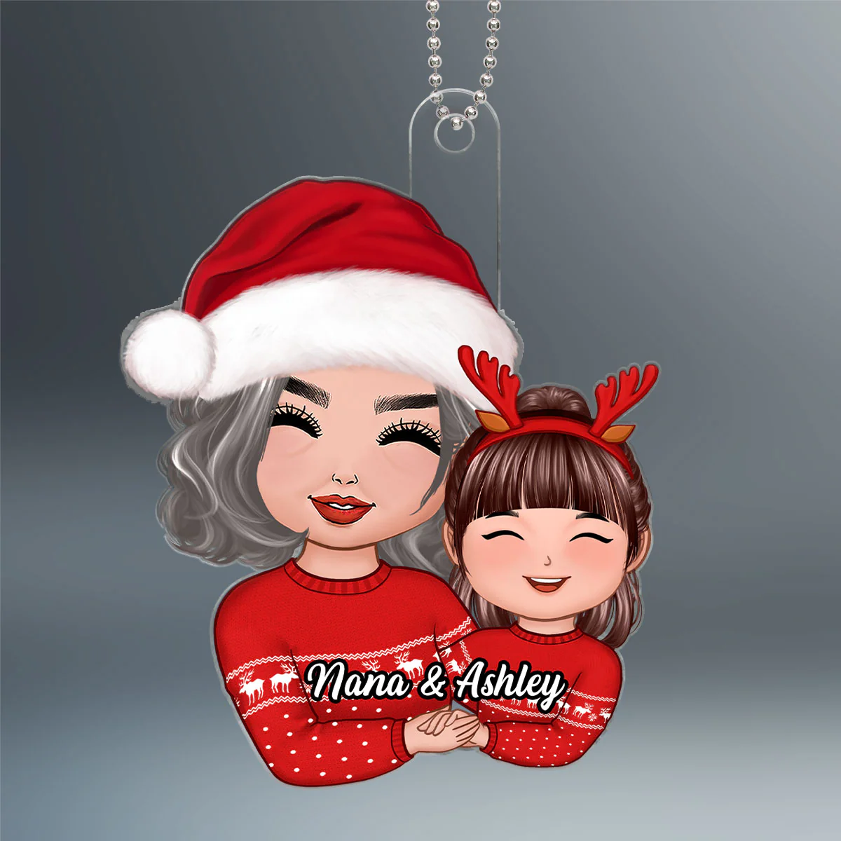 Doll Grandma Grandkid Hugging Holding Hands Christmas Gift For Granddaughter Grandson Personalized Acrylic Ornament - Image 2