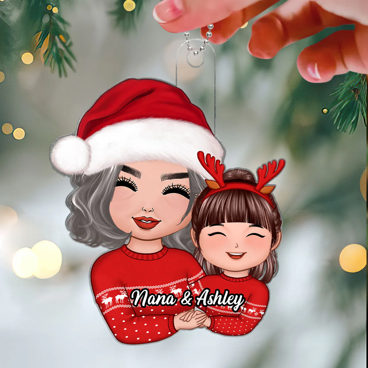 Doll Grandma Grandkid Hugging Holding Hands Christmas Gift For Granddaughter Grandson Personalized Acrylic Ornament - Image 3