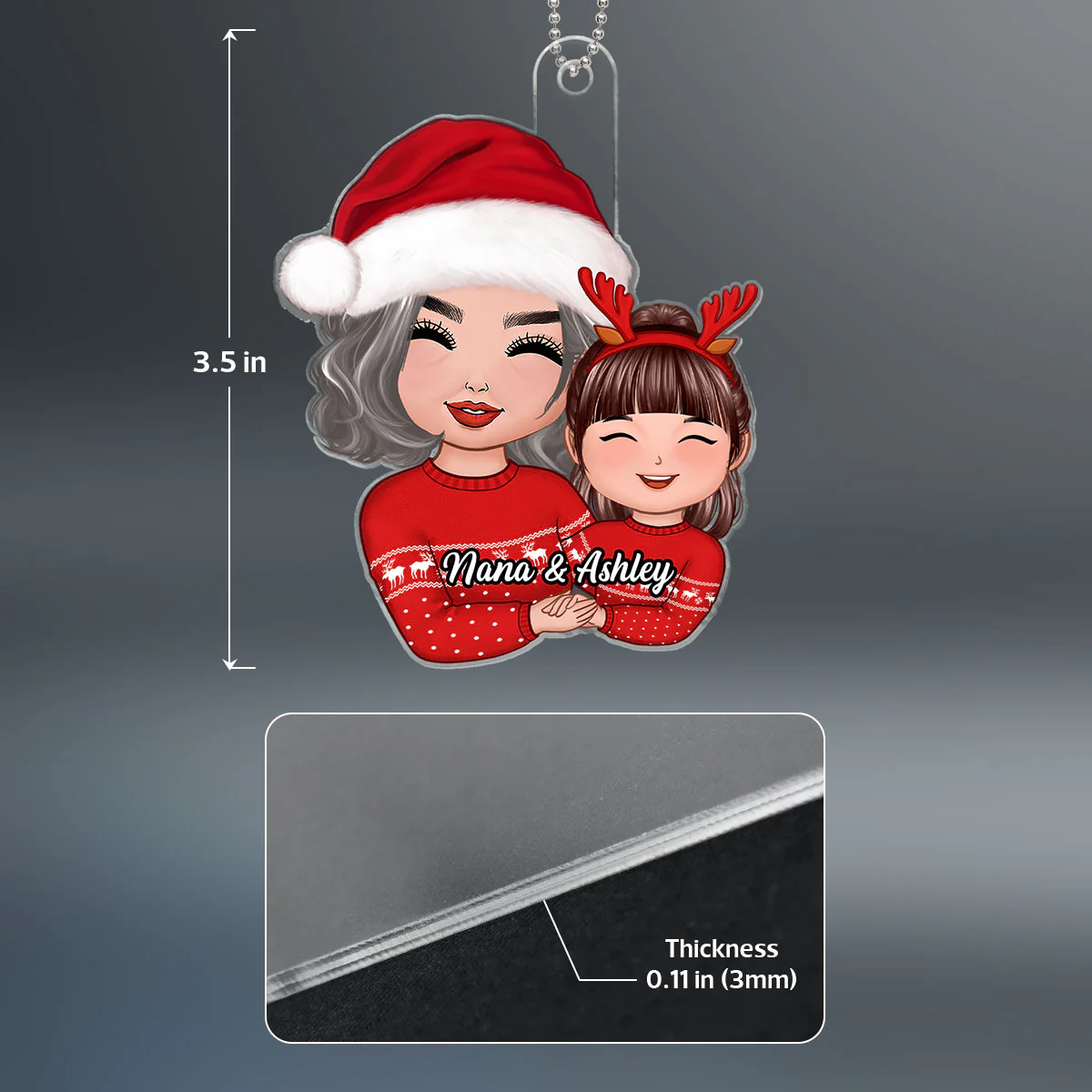 Doll Grandma Grandkid Hugging Holding Hands Christmas Gift For Granddaughter Grandson Personalized Acrylic Ornament - Image 4