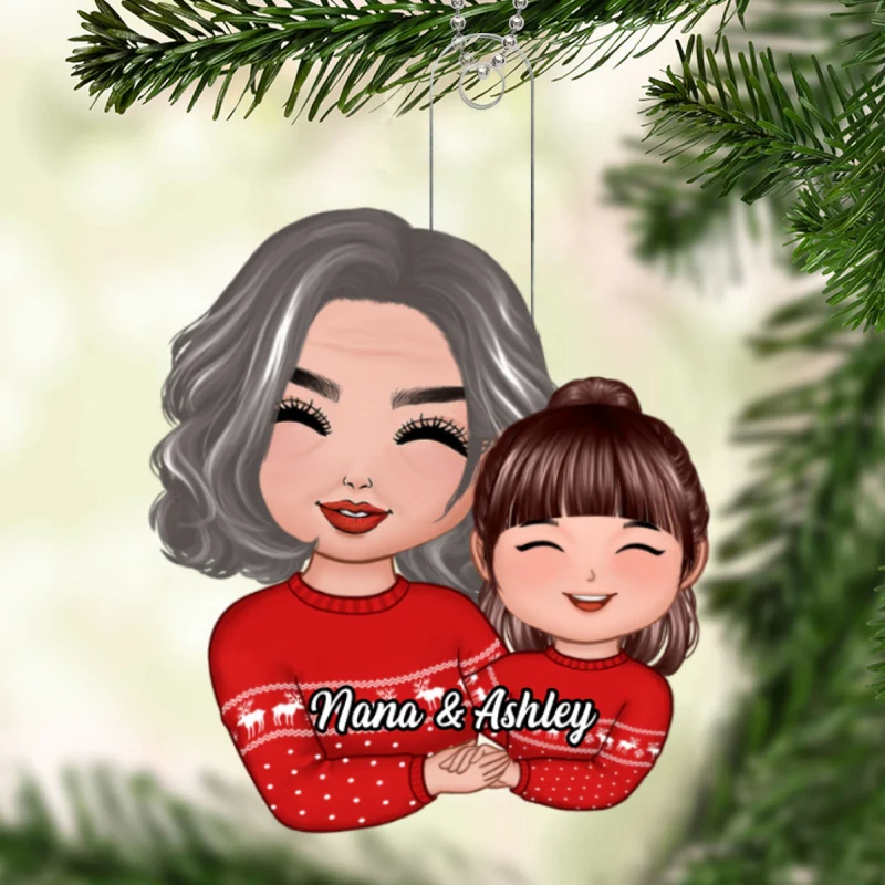 Doll Grandma Grandkid Hugging Holding Hands Christmas Gift For Granddaughter Grandson Personalized Acrylic Ornament - Image 5