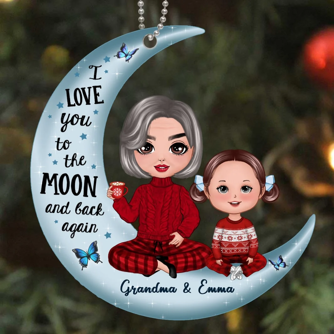 Doll Grandma & Grandkid On Moon - Personalized Ornament - Christmas Gift - Image 4